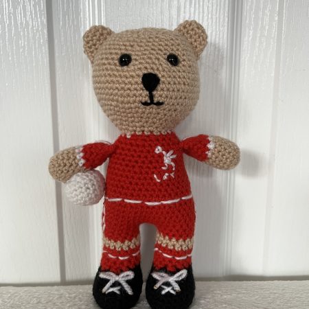 Crocheted football or rugby bear
