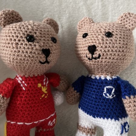Crocheted football or rugby bear