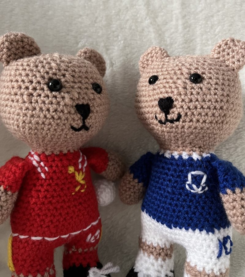 Crocheted football or rugby bear