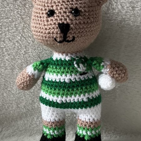 Crocheted football or rugby bear