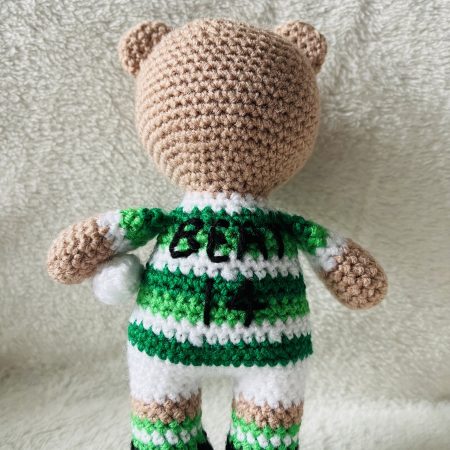 Crocheted football or rugby bear