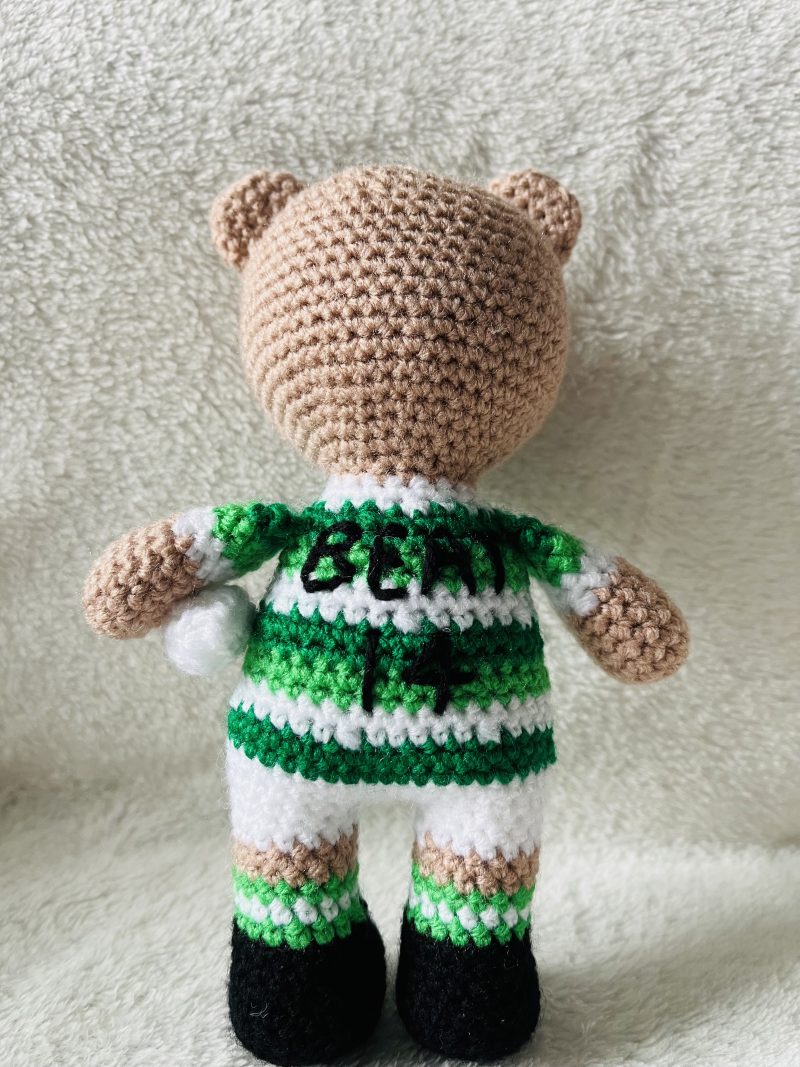 Crocheted football or rugby bear