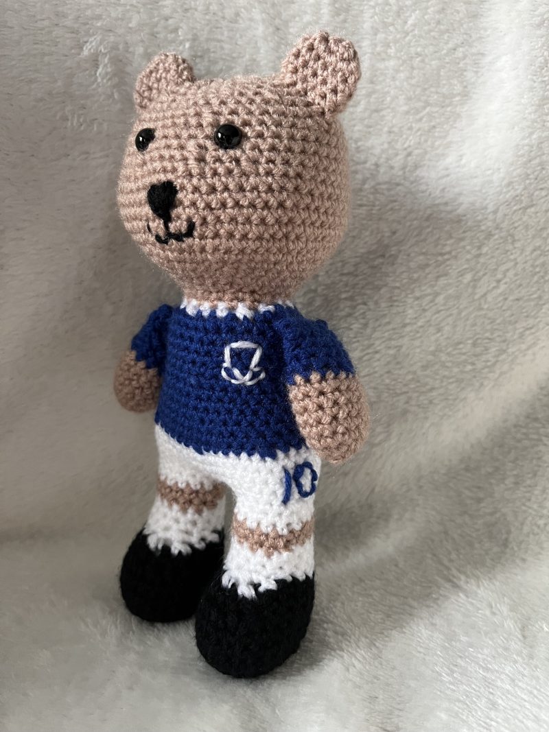 Crocheted football or rugby bear