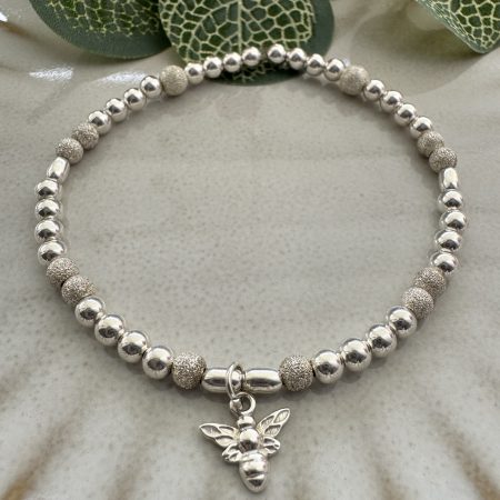 Sterling Silver Stacking Bracelet with a bee charm