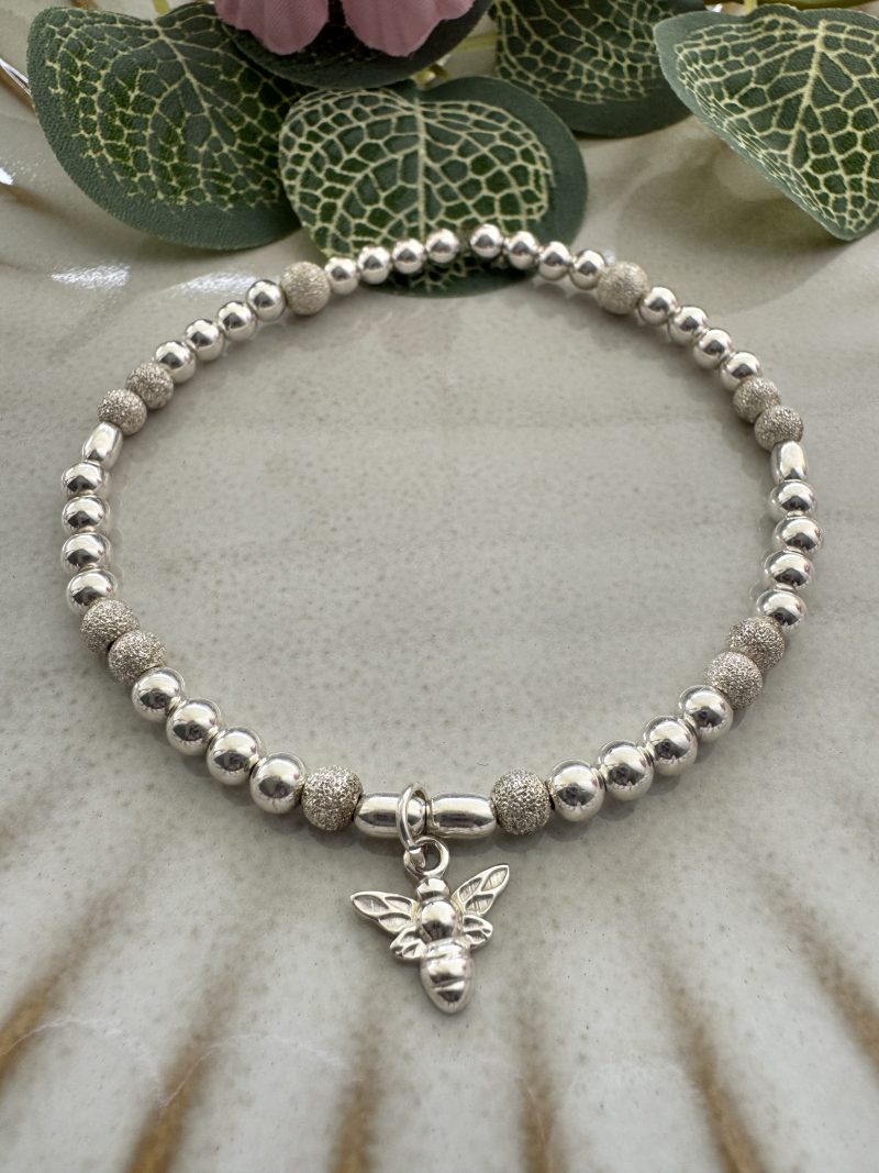 Sterling Silver Stacking Bracelet with a bee charm