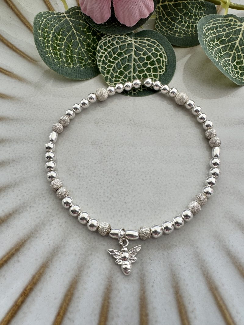 Sterling Silver Stacking Bracelet with a bee charm