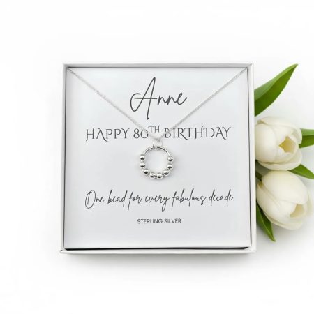 80th Birthday Necklace Milestone Personalised Gift In Sterling Silver