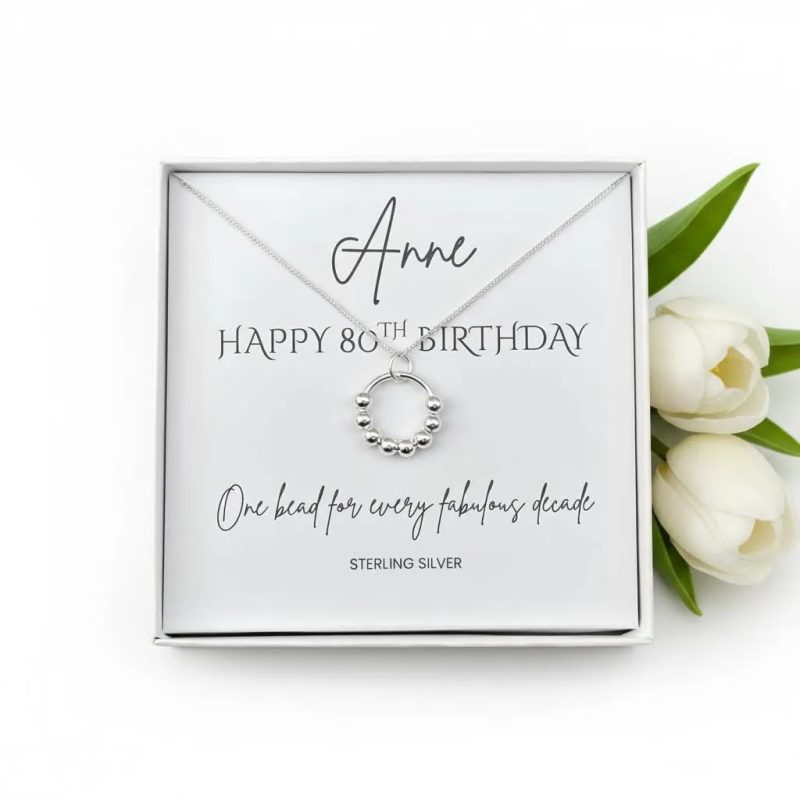 80th Birthday Necklace Milestone Personalised Gift In Sterling Silver