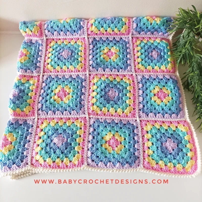 Crochet Rainbow Granny Square Blanket