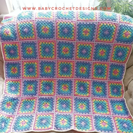 Crochet Rainbow Granny Square Blanket