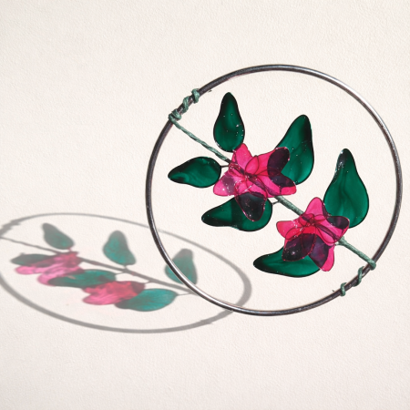 Glass Resin Wire Art Stems In Hanging Hoop Suncatcher