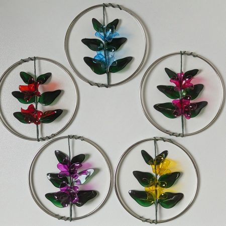 Glass Resin Wire Art Stems In Hanging Hoop Suncatcher