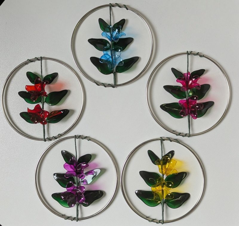 Glass Resin Wire Art Stems In Hanging Hoop Suncatcher