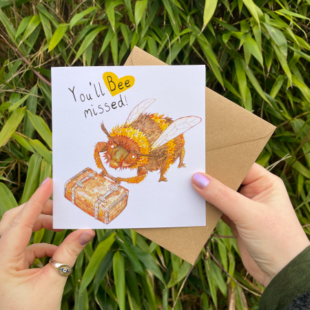 You'll Bee Missed | Leaving Card | Goodbye | Bon Voyage | Bumble Bee & Suitcase | Greetings Card