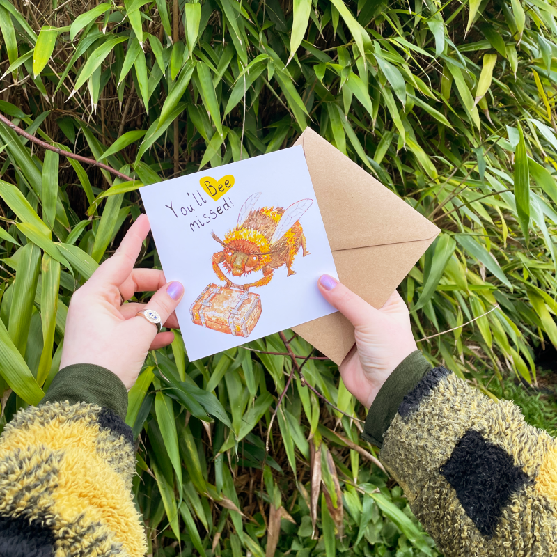 You'll Bee Missed | Leaving Card | Goodbye | Bon Voyage | Bumble Bee & Suitcase | Greetings Card