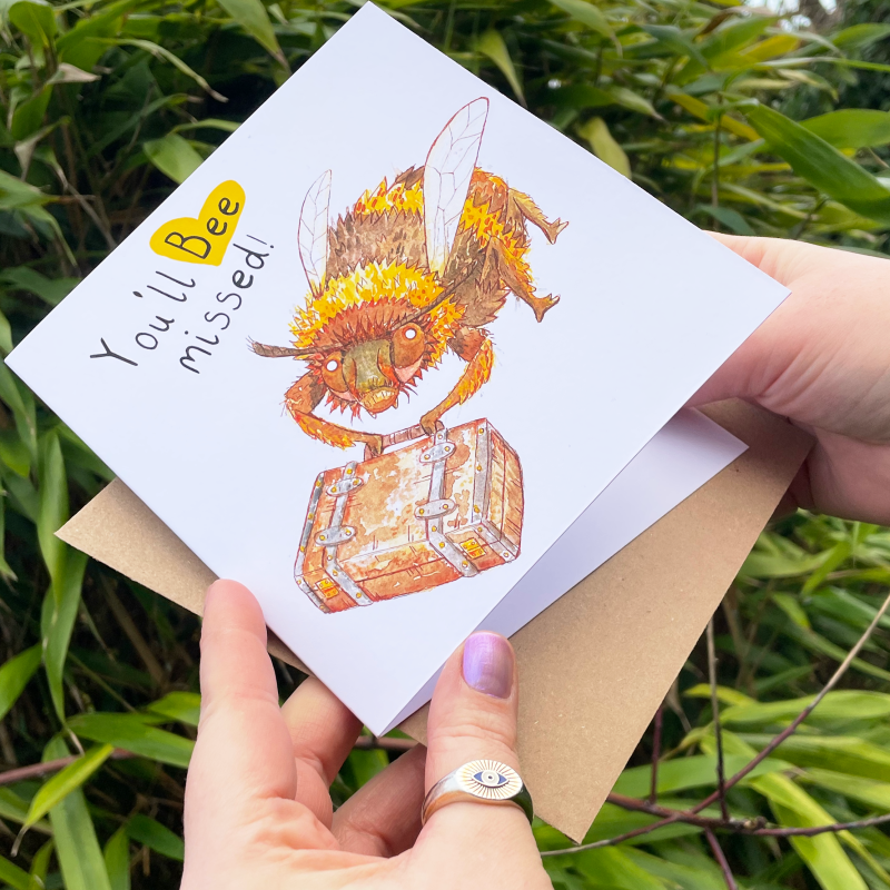 You'll Bee Missed | Leaving Card | Goodbye | Bon Voyage | Bumble Bee & Suitcase | Greetings Card