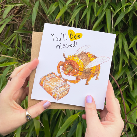 You'll Bee Missed | Leaving Card | Goodbye | Bon Voyage | Bumble Bee & Suitcase | Greetings Card