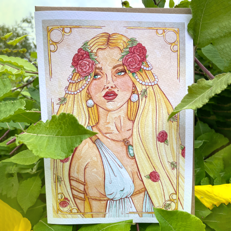 Aphrodite Goddess Card | Devine Feminine | Large Art Card | Fertility & Love | Watercolour