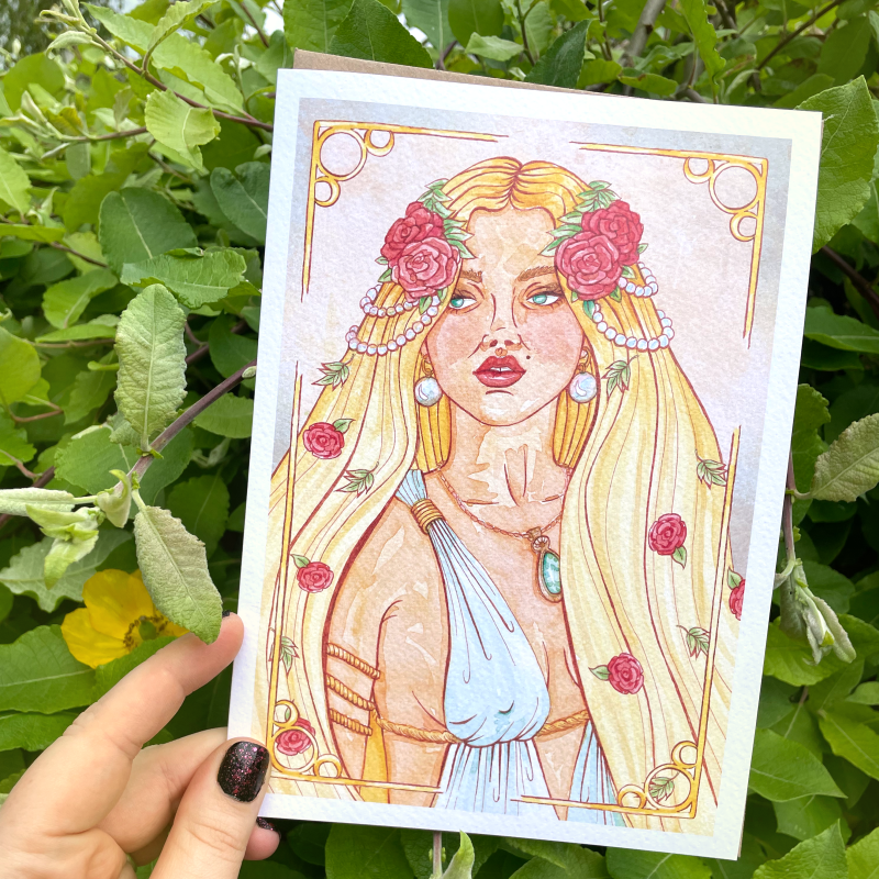 Aphrodite Goddess Card | Devine Feminine | Large Art Card | Fertility & Love | Watercolour