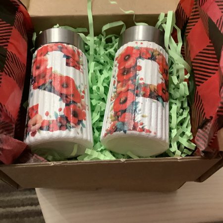 Decoupaged Salt and Pepper Pots with Red Poppies, Gift Boxed