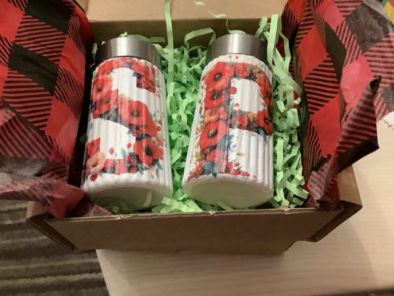 Decoupaged Salt and Pepper Pots with Red Poppies, Gift Boxed