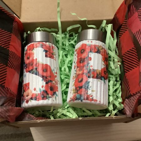 Decoupaged Salt and Pepper Pots with Red Poppies, Gift Boxed