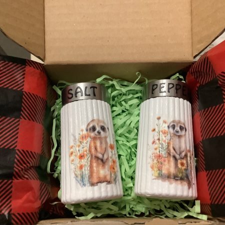 Decoupaged Glass Salt and Pepper Pots with Meerkat Designs