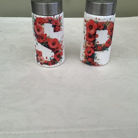 Decoupaged Salt and Pepper Pots with Red Poppies, Gift Boxed