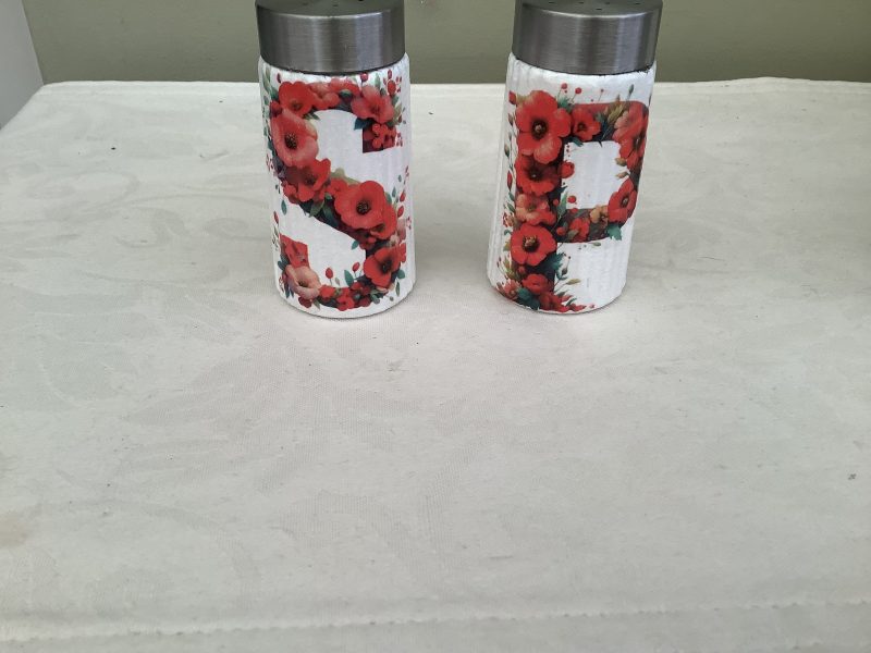 Decoupaged Salt and Pepper Pots with Red Poppies, Gift Boxed