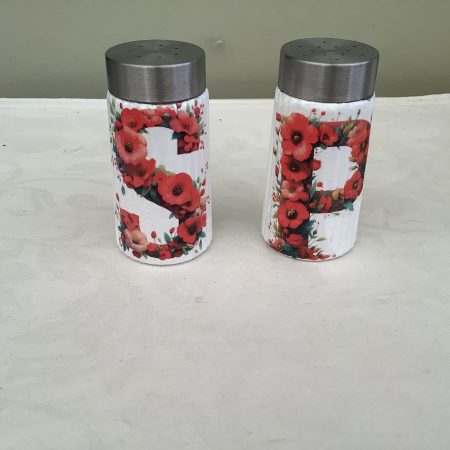 Decoupaged Salt and Pepper Pots with Red Poppies, Gift Boxed