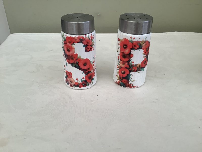 Decoupaged Salt and Pepper Pots with Red Poppies, Gift Boxed
