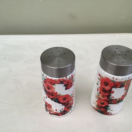 Decoupaged Salt and Pepper Pots with Red Poppies, Gift Boxed