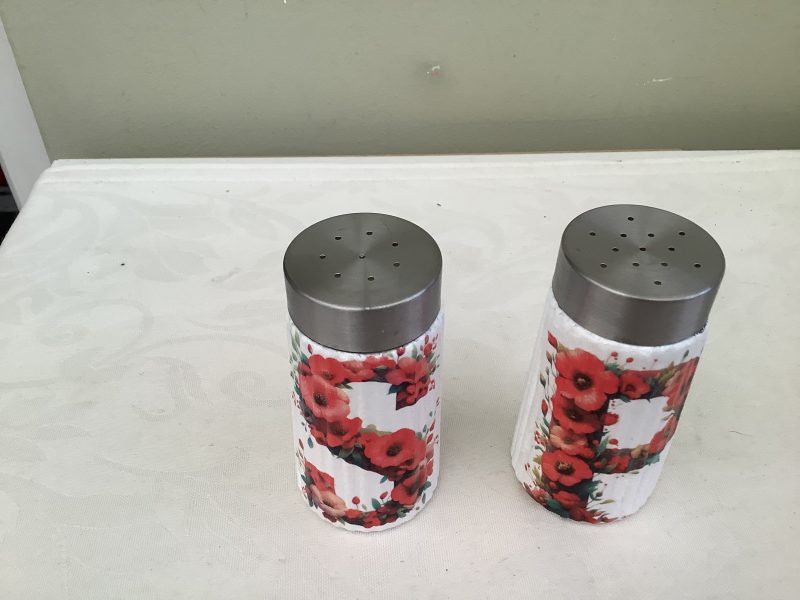 Decoupaged Salt and Pepper Pots with Red Poppies, Gift Boxed