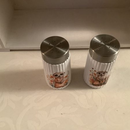 Decoupaged Glass Salt and Pepper Pots with Meerkat Designs