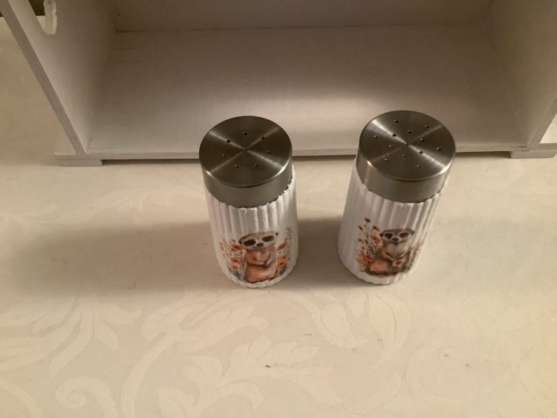 Decoupaged Glass Salt and Pepper Pots with Meerkat Designs