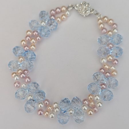 Pastel Floral Crystal & Pearl Beaded Bracelet