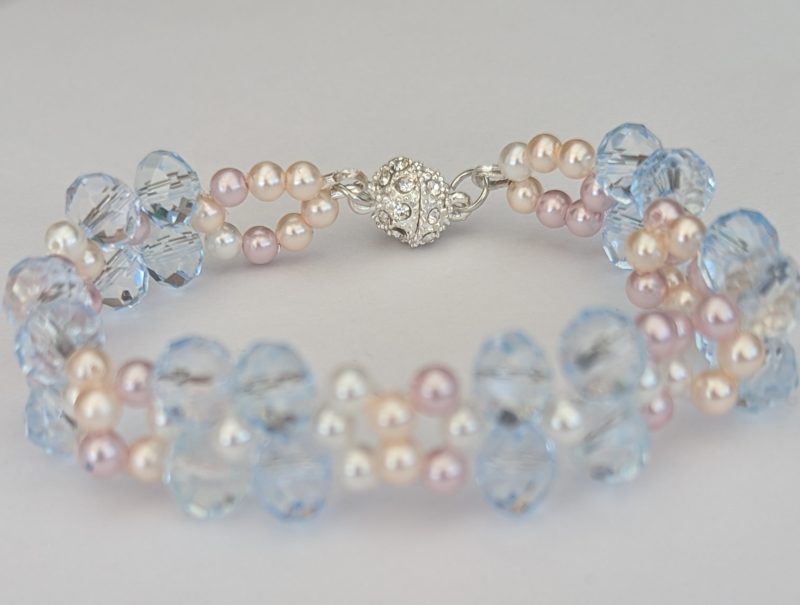 Pastel Floral Crystal & Pearl Beaded Bracelet