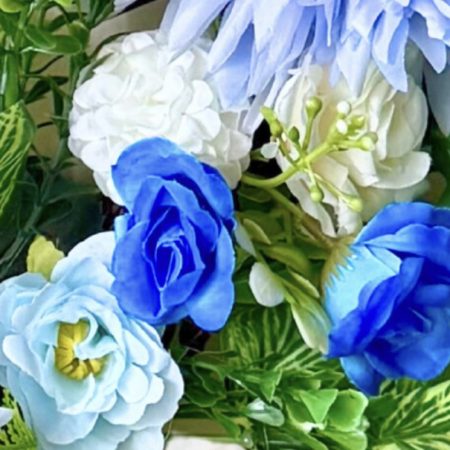 55cm Handmade Wreath with Blue and White Artificial Flowers