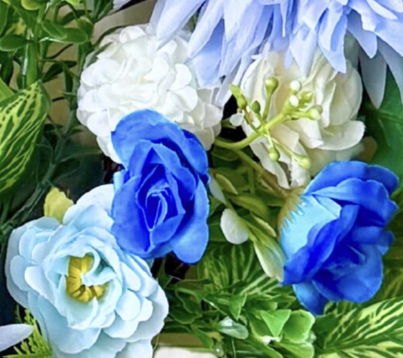 55cm Handmade Wreath with Blue and White Artificial Flowers