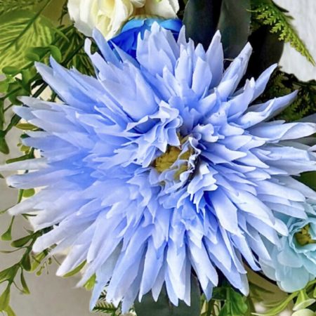 55cm Handmade Wreath with Blue and White Artificial Flowers
