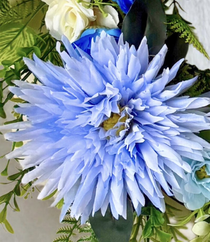 55cm Handmade Wreath with Blue and White Artificial Flowers