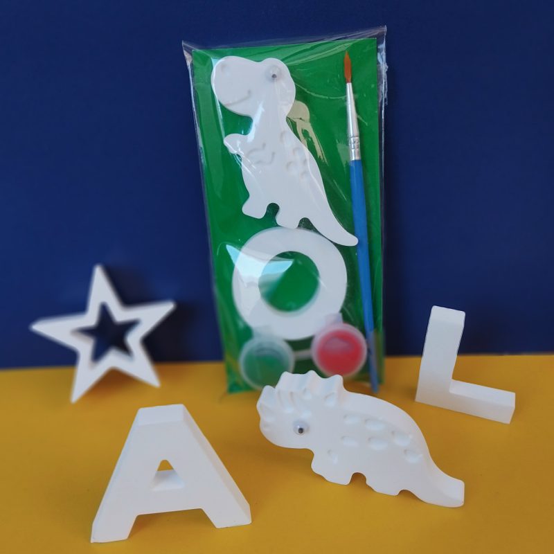Paint Your Own Plaster Dino and Initial,Dino Party Bag Filler,Kids Party Activity 🦕