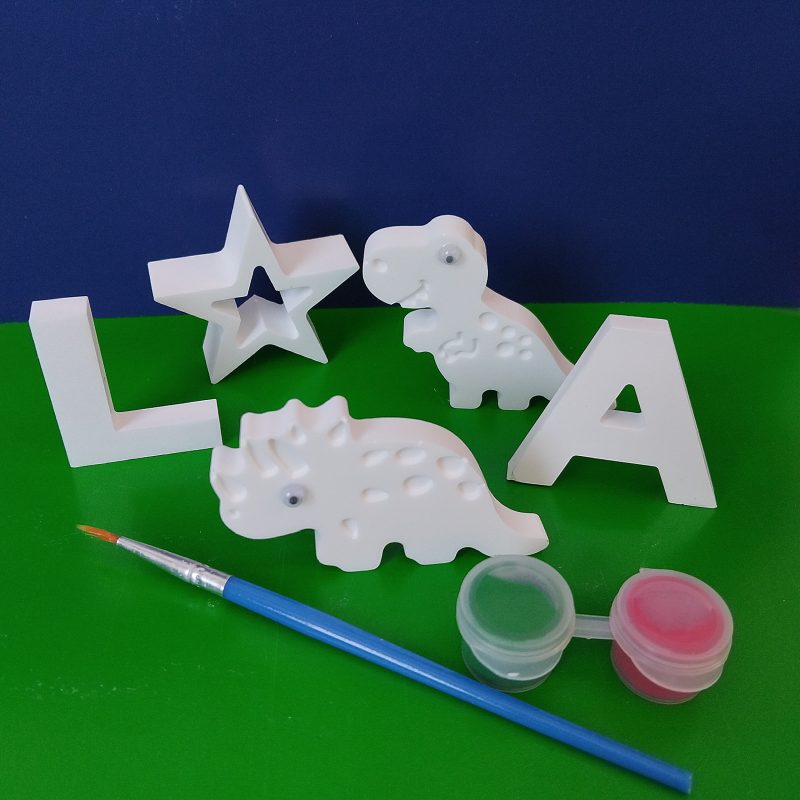 Paint Your Own Plaster Dino and Initial,Dino Party Bag Filler,Kids Party Activity 🦕