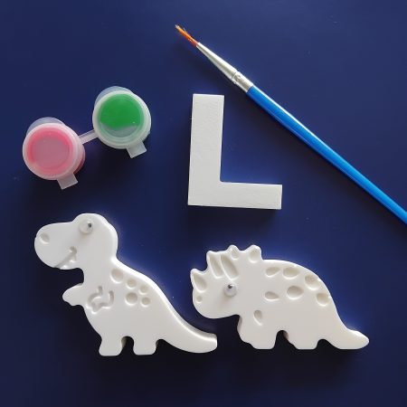 Paint Your Own Plaster Dino and Initial,Dino Party Bag Filler,Kids Party Activity 🦕