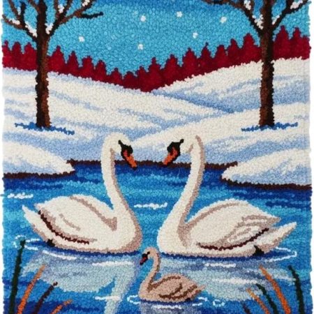 Rug Making Latch Hooking Kit | Winter swan Family (Printed Canvas) “NEW”
