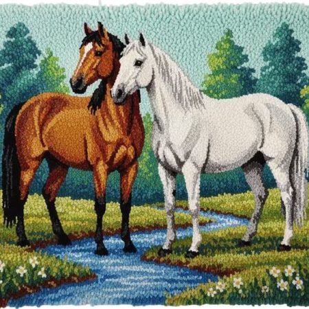 Rug Making Latch Hooking Kit | Elegant Horses (87x61cm Printed Canvas) “NEW”