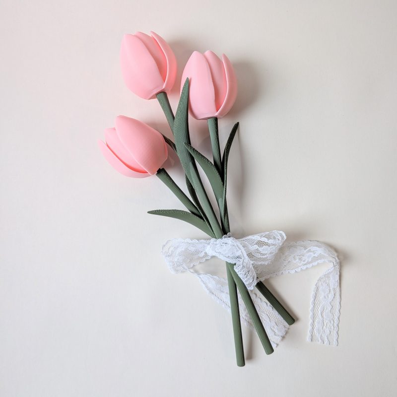 Mother's Day Gift 3D Printed Pink Tulips Bouquet Perfect Gift Home Decor Set of 3 Tulips