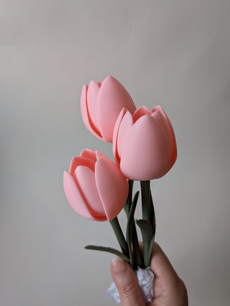 Mother's Day Gift 3D Printed Pink Tulips Bouquet Perfect Gift Home Decor Set of 3 Tulips