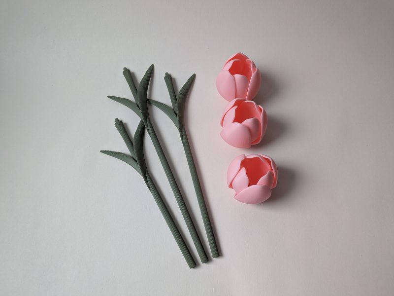 Mother's Day Gift 3D Printed Pink Tulips Bouquet Perfect Gift Home Decor Set of 3 Tulips
