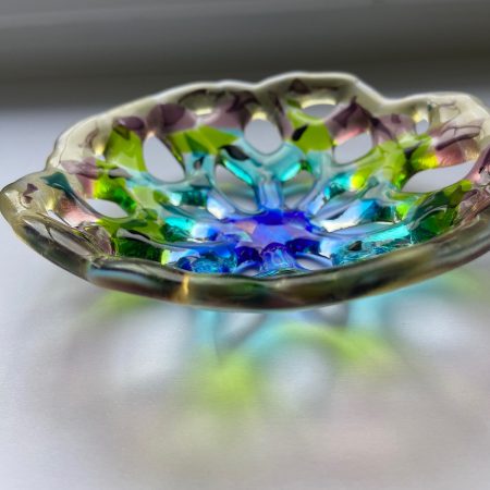 Fused glass coastal inspired open weave dish